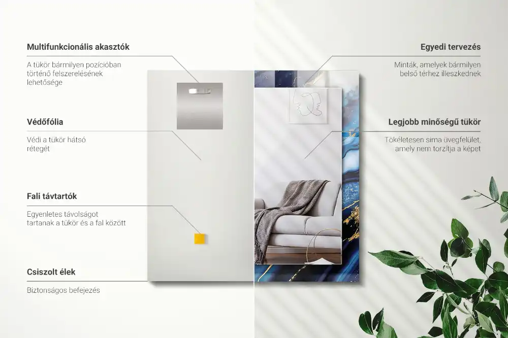 Espejo rectangular estampado Arte abstracto de mármol