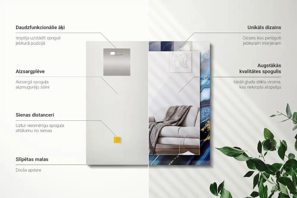 Espejo rectangular estampado Arte abstracto de mármol