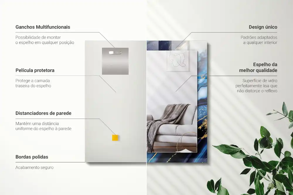 Espejo rectangular estampado Arte abstracto de mármol