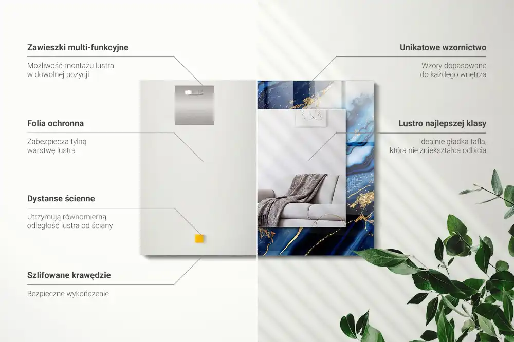 Espejo rectangular estampado Arte abstracto de mármol