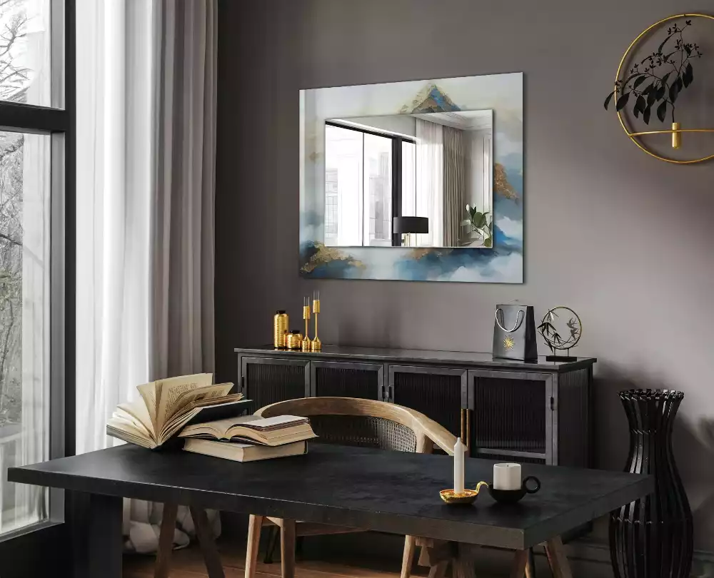 Espejo rectangular estampado Montañas en la niebla