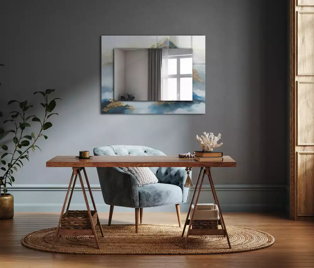 Espejo rectangular estampado Montañas en la niebla