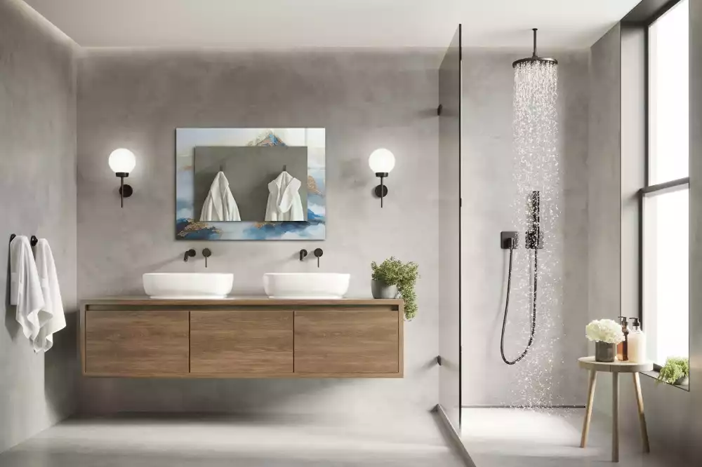 Espejo rectangular estampado Montañas en la niebla