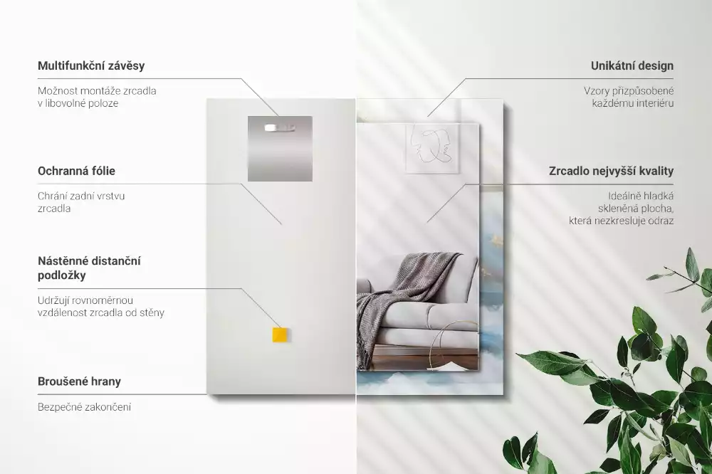 Espejo rectangular estampado Montañas en la niebla