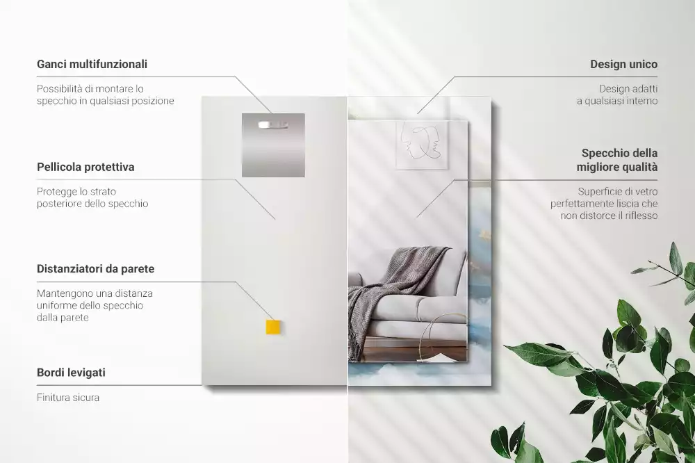 Espejo rectangular estampado Montañas en la niebla