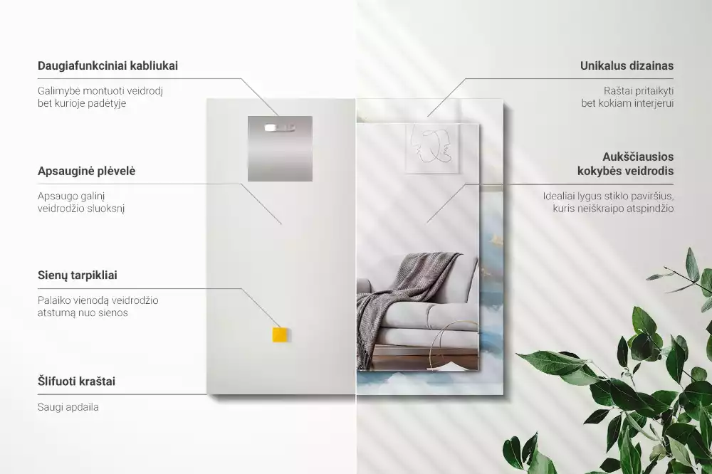 Espejo rectangular estampado Montañas en la niebla