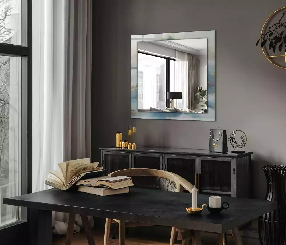 Espejo rectangular estampado Montañas en la niebla