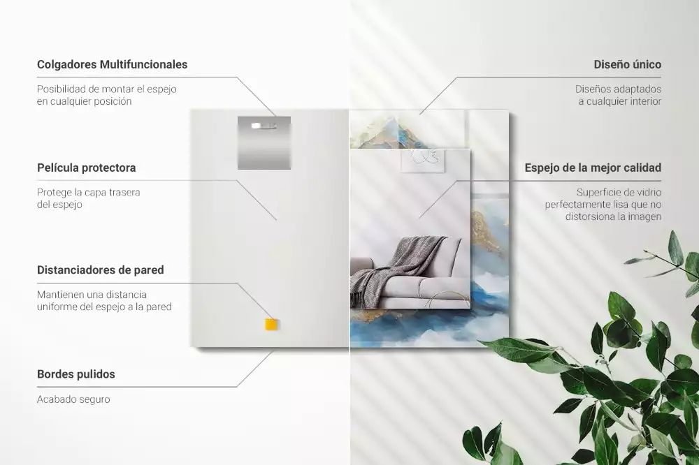 Espejo rectangular estampado Montañas en la niebla