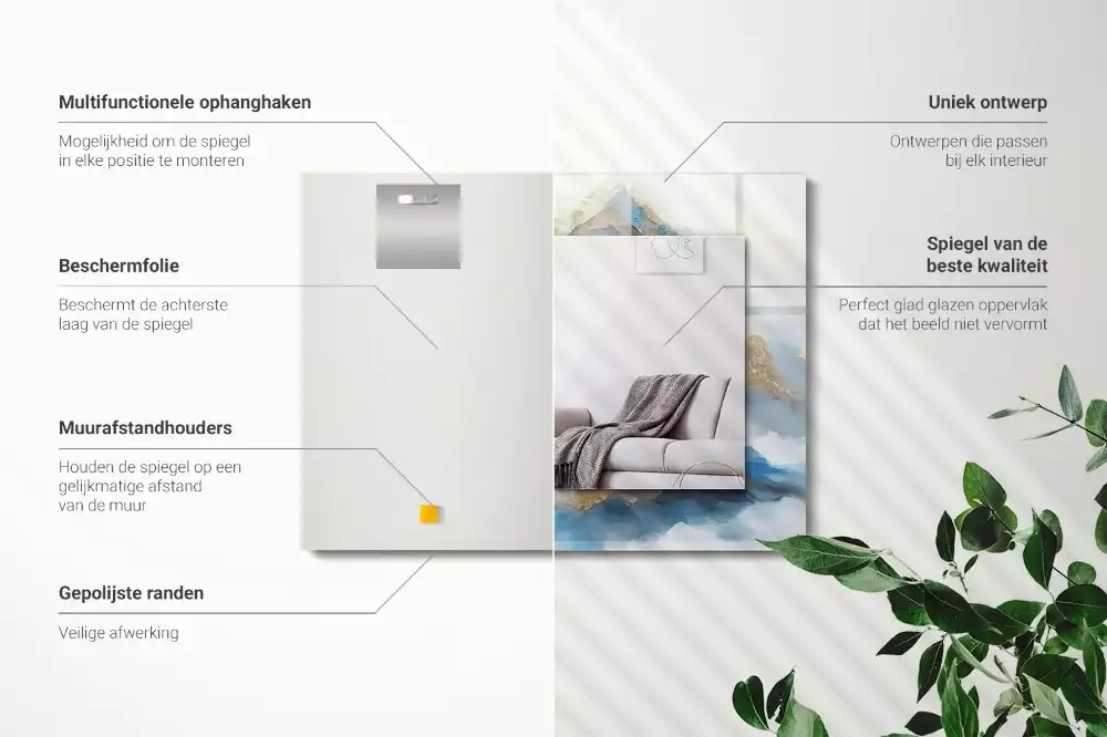 Espejo rectangular estampado Montañas en la niebla