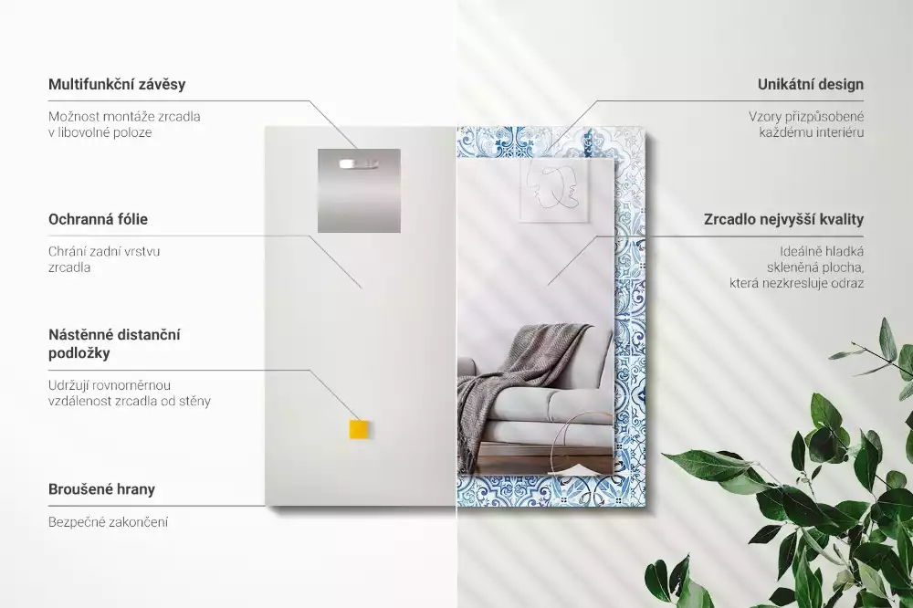 Espejo rectangular impreso Azulejos decorativos azules