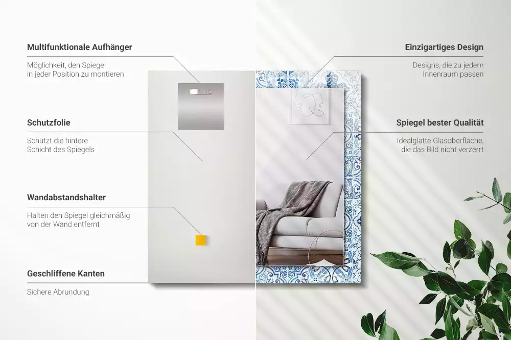 Espejo rectangular impreso Azulejos decorativos azules