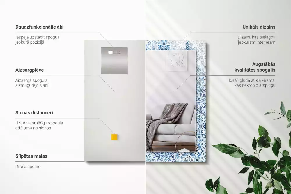 Espejo rectangular impreso Azulejos decorativos azules