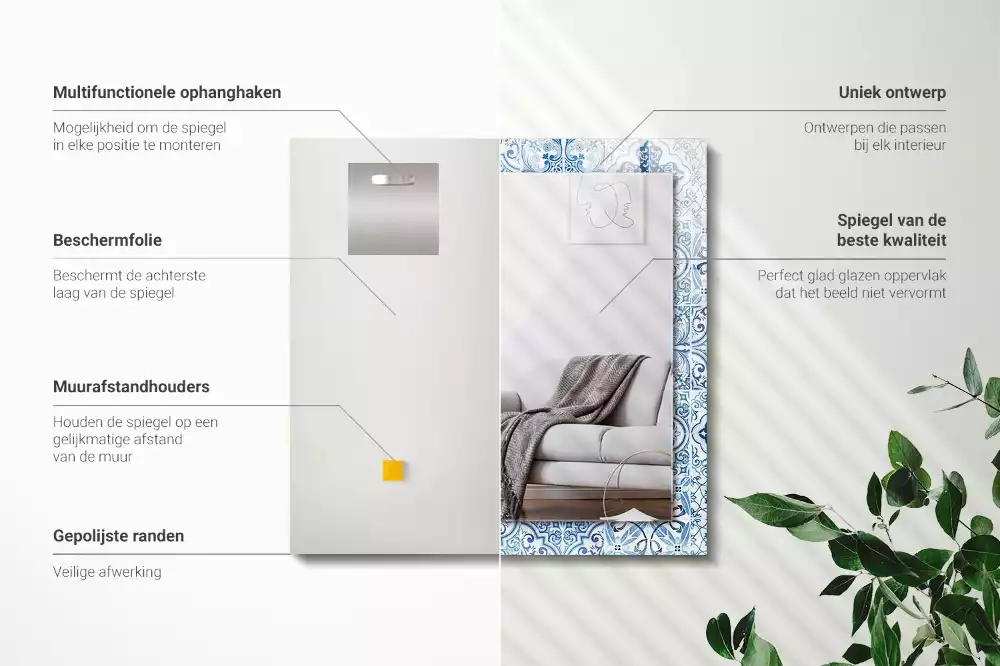 Espejo rectangular impreso Azulejos decorativos azules