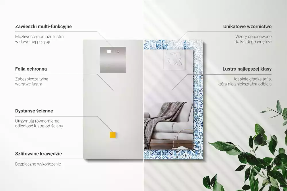 Espejo rectangular impreso Azulejos decorativos azules