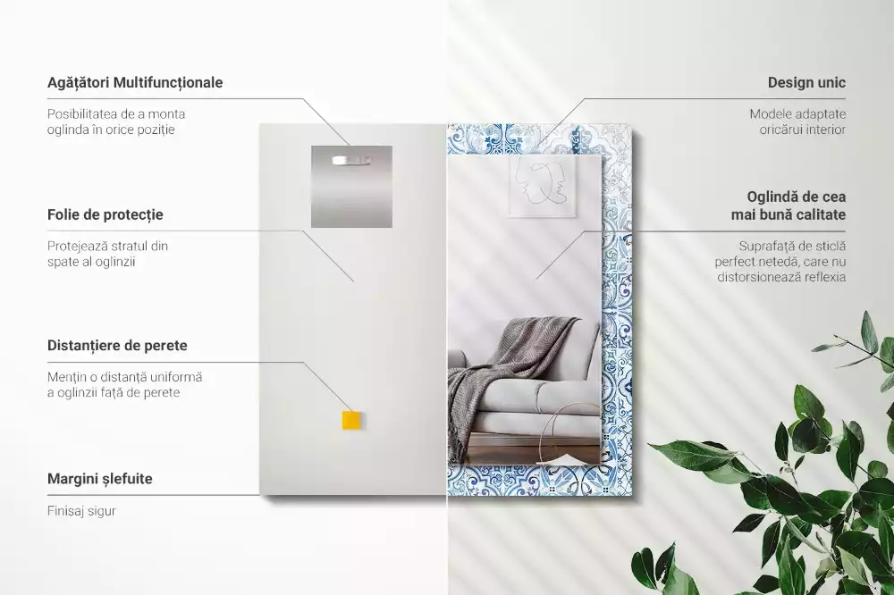 Espejo rectangular impreso Azulejos decorativos azules