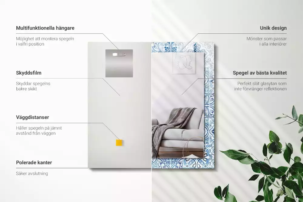 Espejo rectangular impreso Azulejos decorativos azules