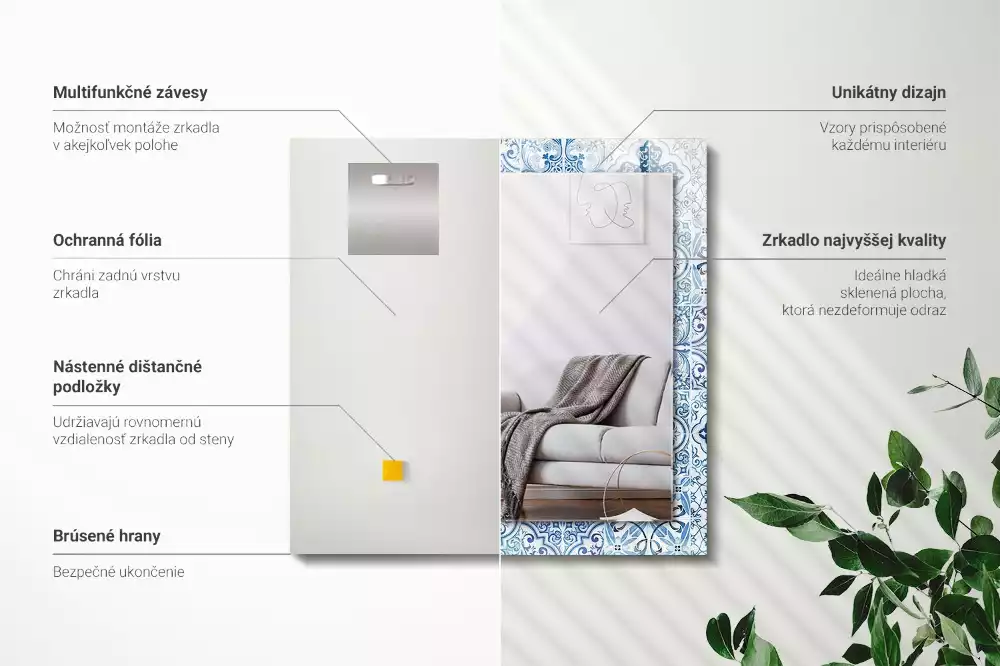 Espejo rectangular impreso Azulejos decorativos azules