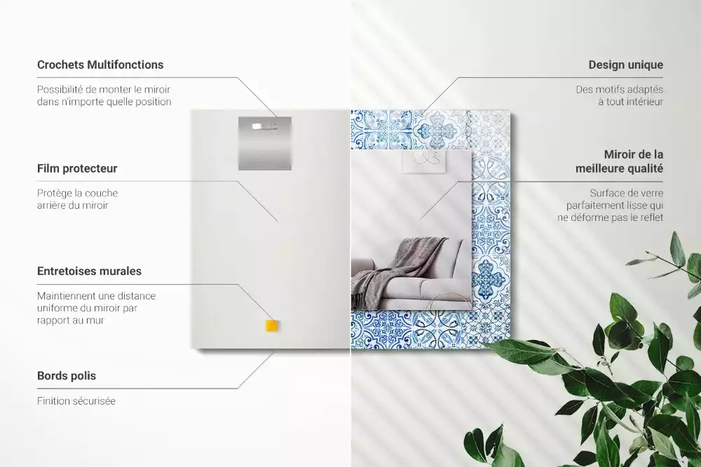 Espejo rectangular impreso Azulejos decorativos azules