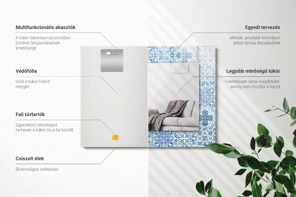 Espejo rectangular impreso Azulejos decorativos azules