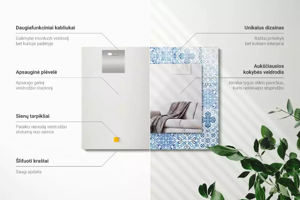 Espejo rectangular impreso Azulejos decorativos azules