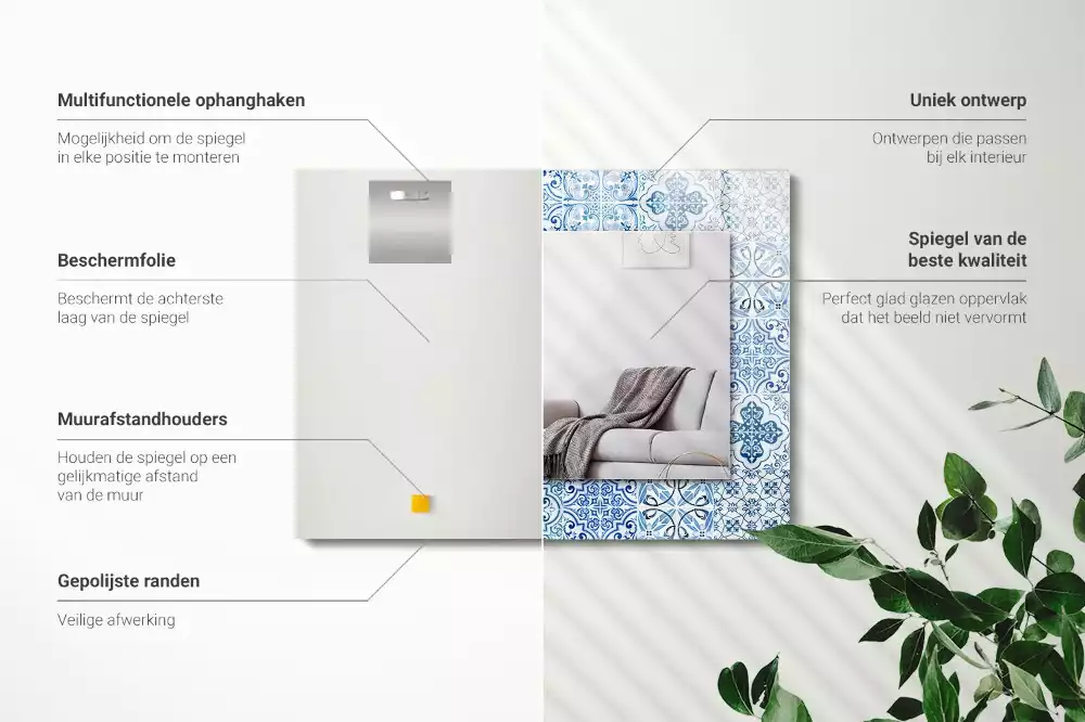 Espejo rectangular impreso Azulejos decorativos azules