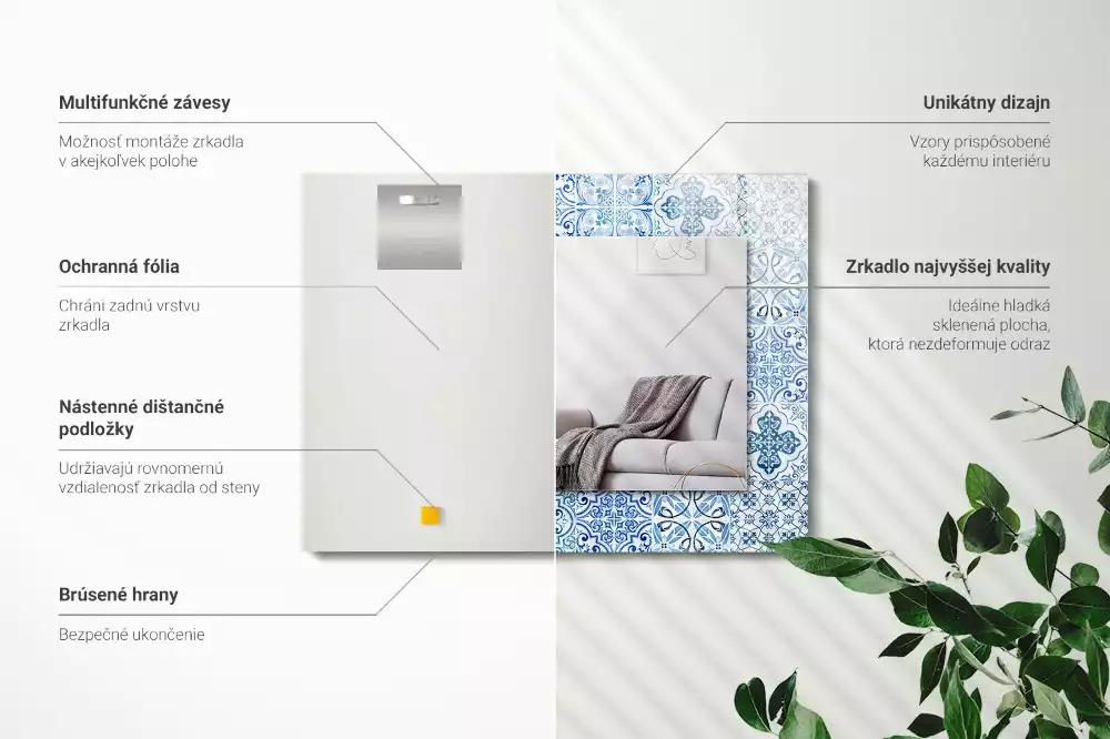 Espejo rectangular impreso Azulejos decorativos azules