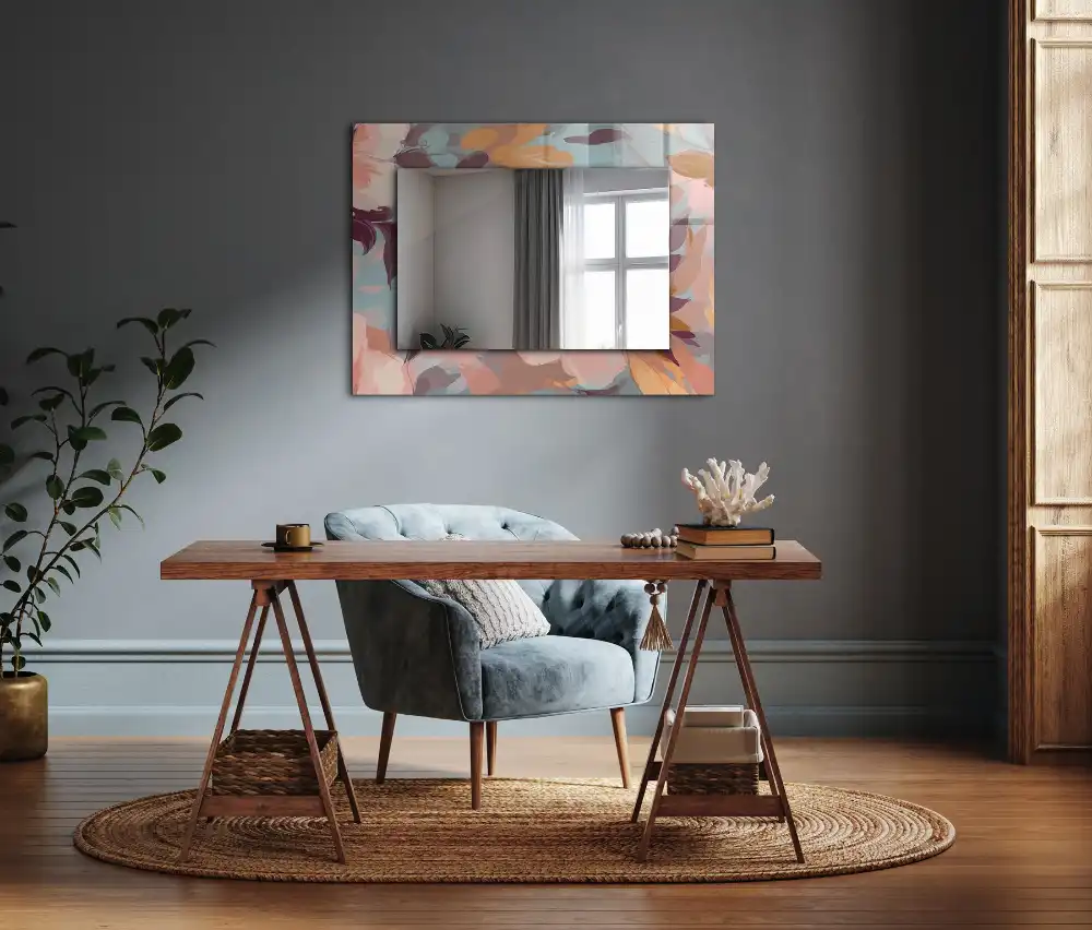 Espejo rectangular impreso Flores hojas pastel