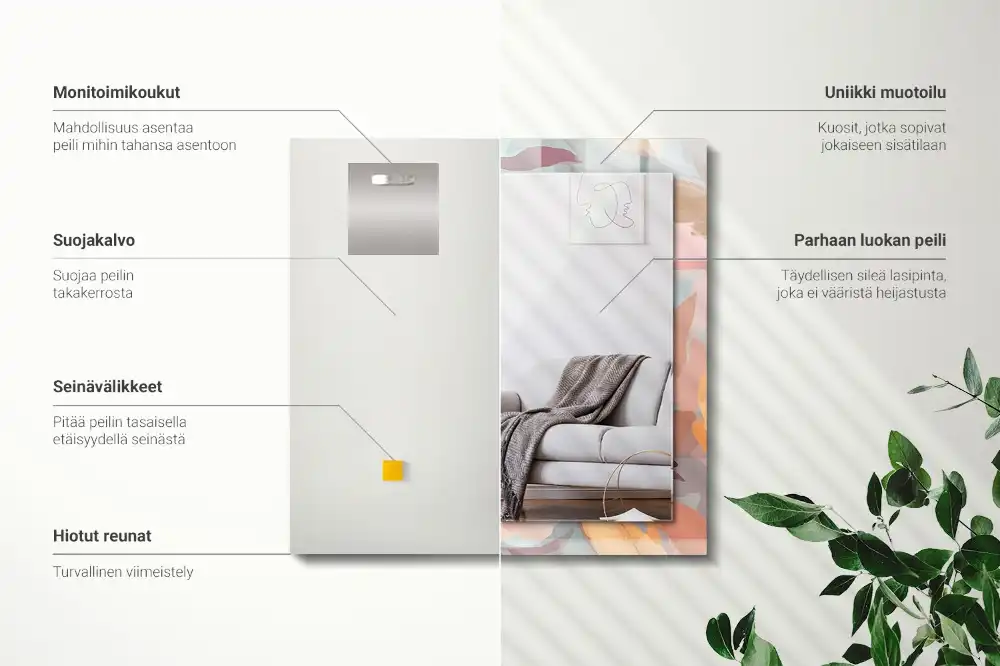 Espejo rectangular impreso Flores hojas pastel