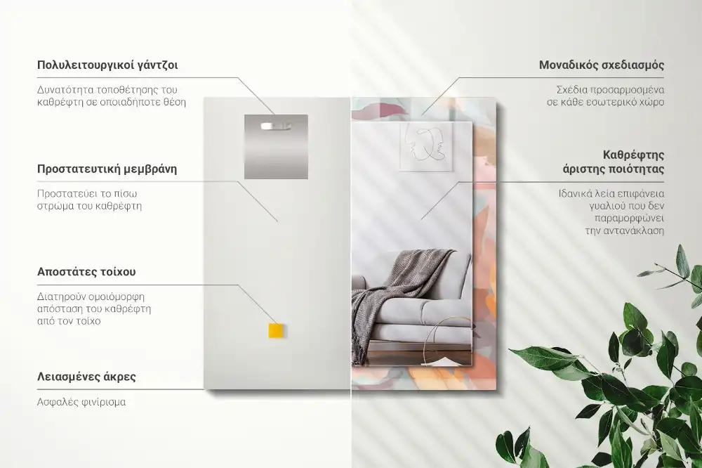 Espejo rectangular impreso Flores hojas pastel