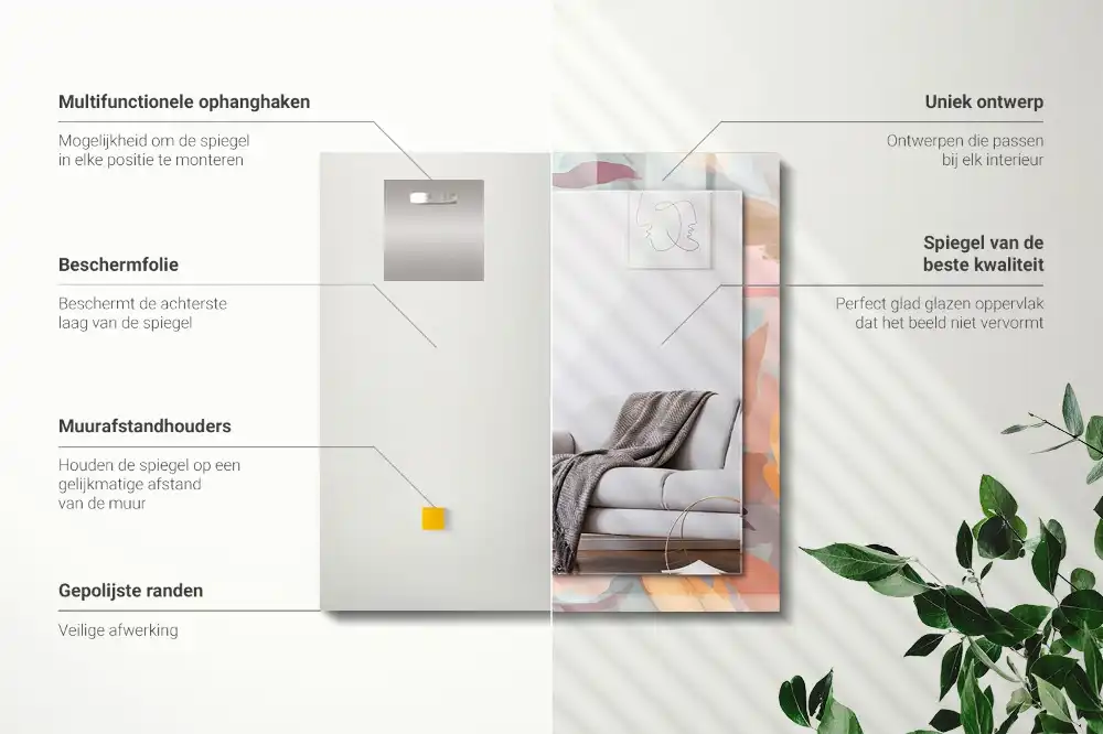 Espejo rectangular impreso Flores hojas pastel