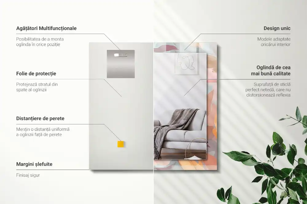 Espejo rectangular impreso Flores hojas pastel