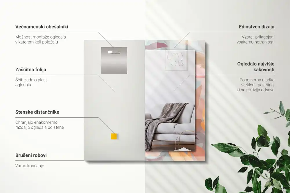 Espejo rectangular impreso Flores hojas pastel