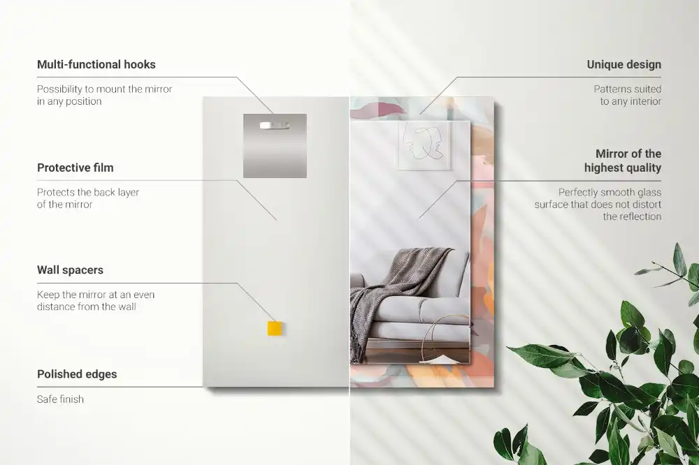 Espejo rectangular impreso Flores hojas pastel