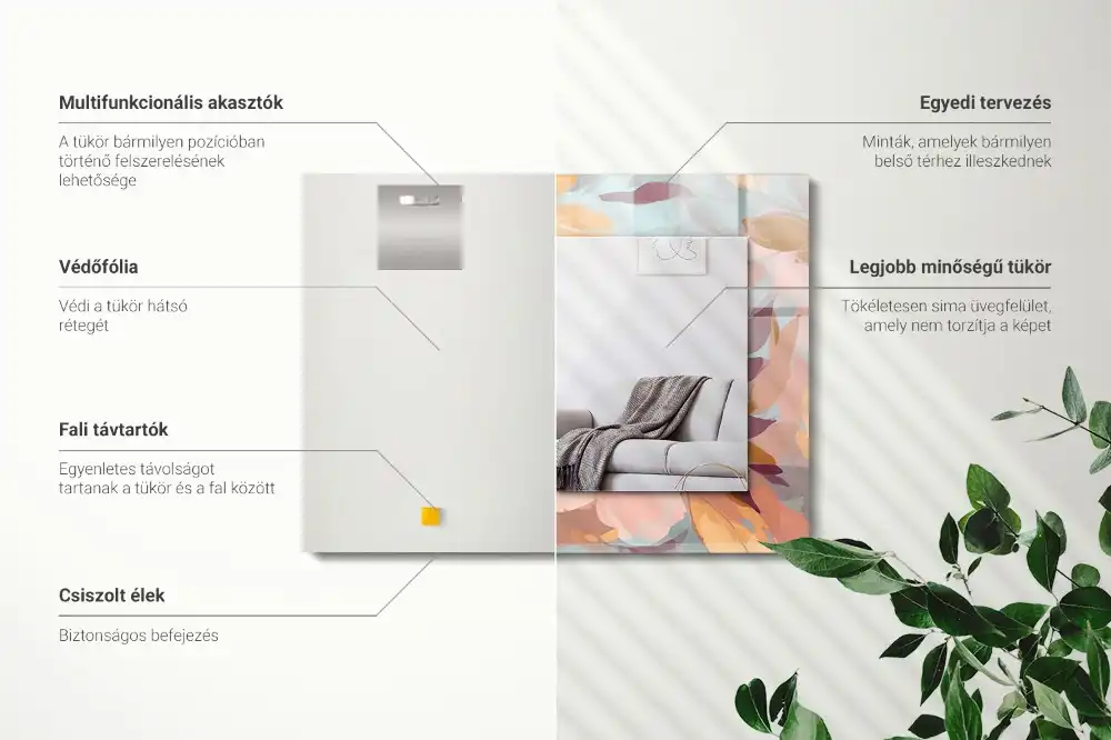 Espejo rectangular impreso Flores hojas pastel