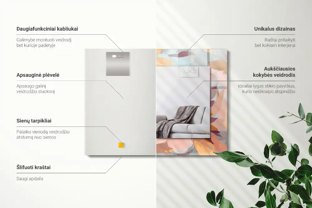 Espejo rectangular impreso Flores hojas pastel