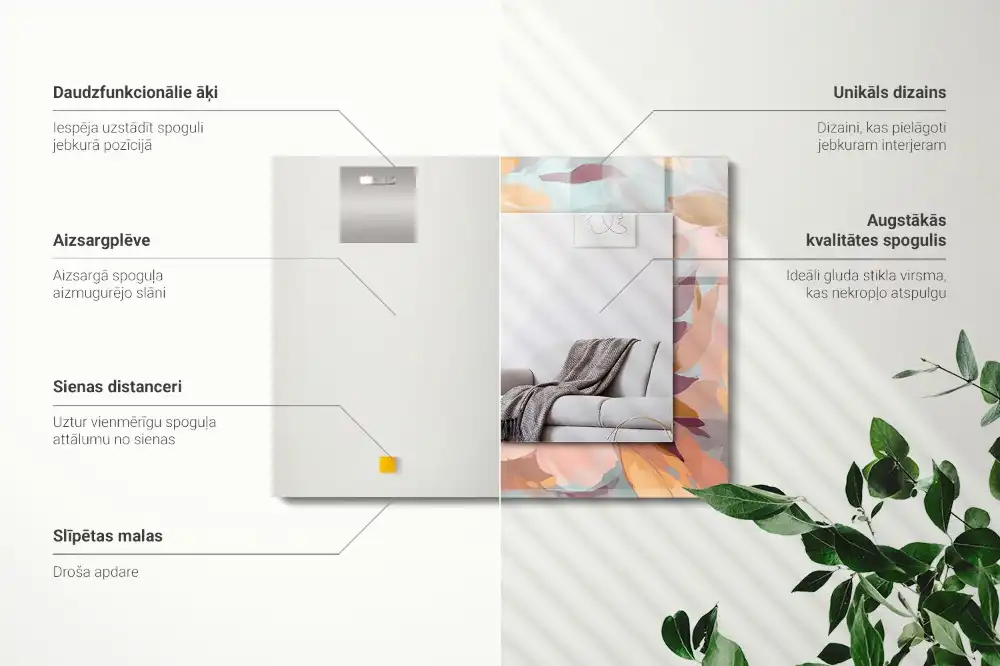 Espejo rectangular impreso Flores hojas pastel