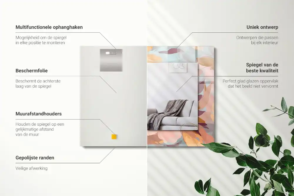 Espejo rectangular impreso Flores hojas pastel