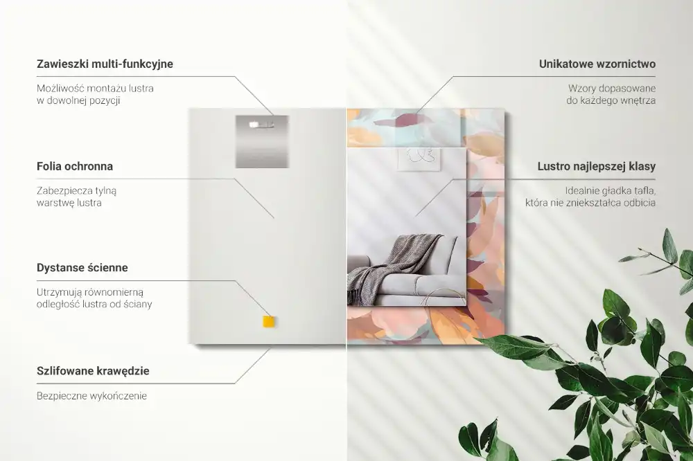 Espejo rectangular impreso Flores hojas pastel