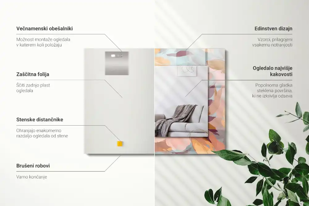 Espejo rectangular impreso Flores hojas pastel