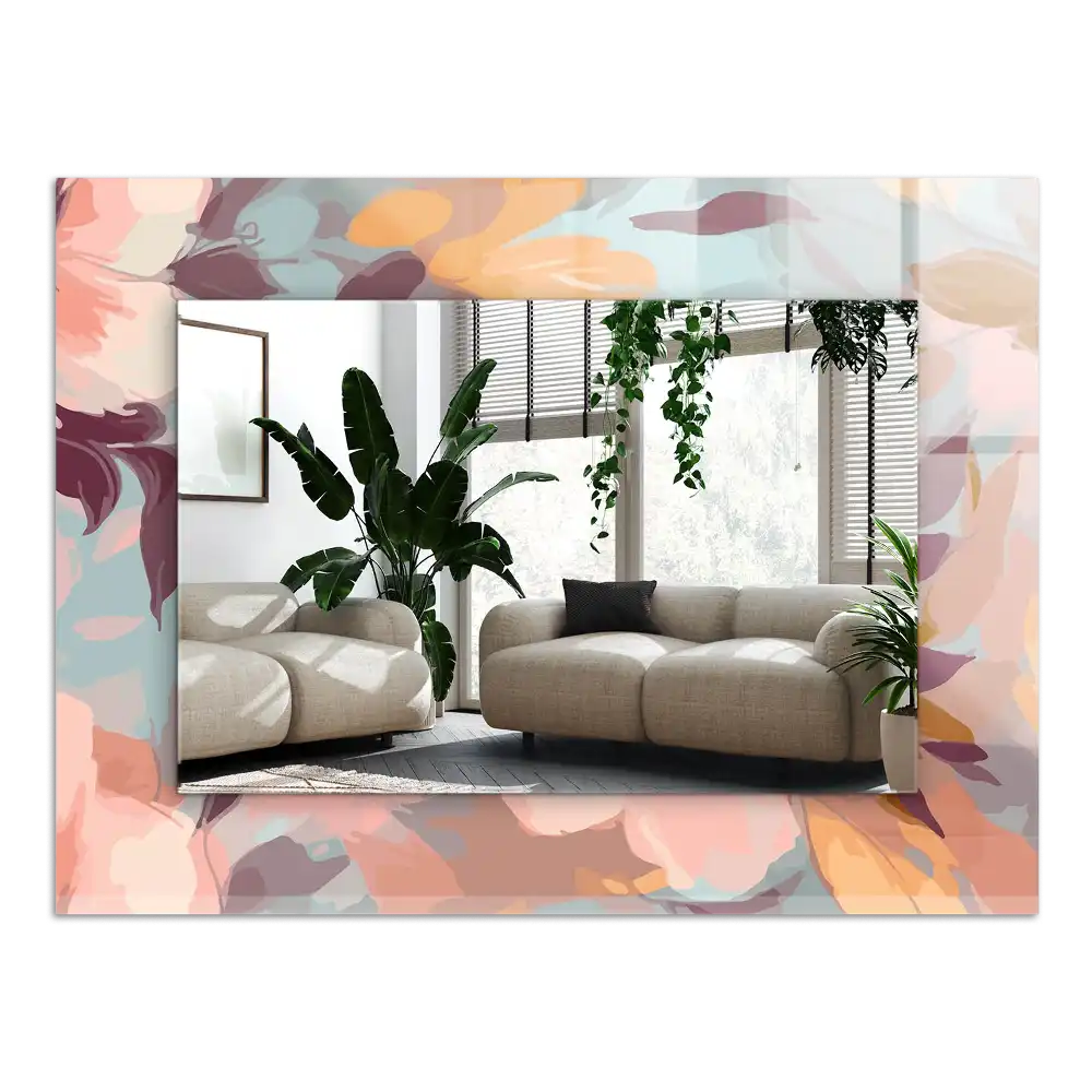 Espejo rectangular impreso Flores hojas pastel