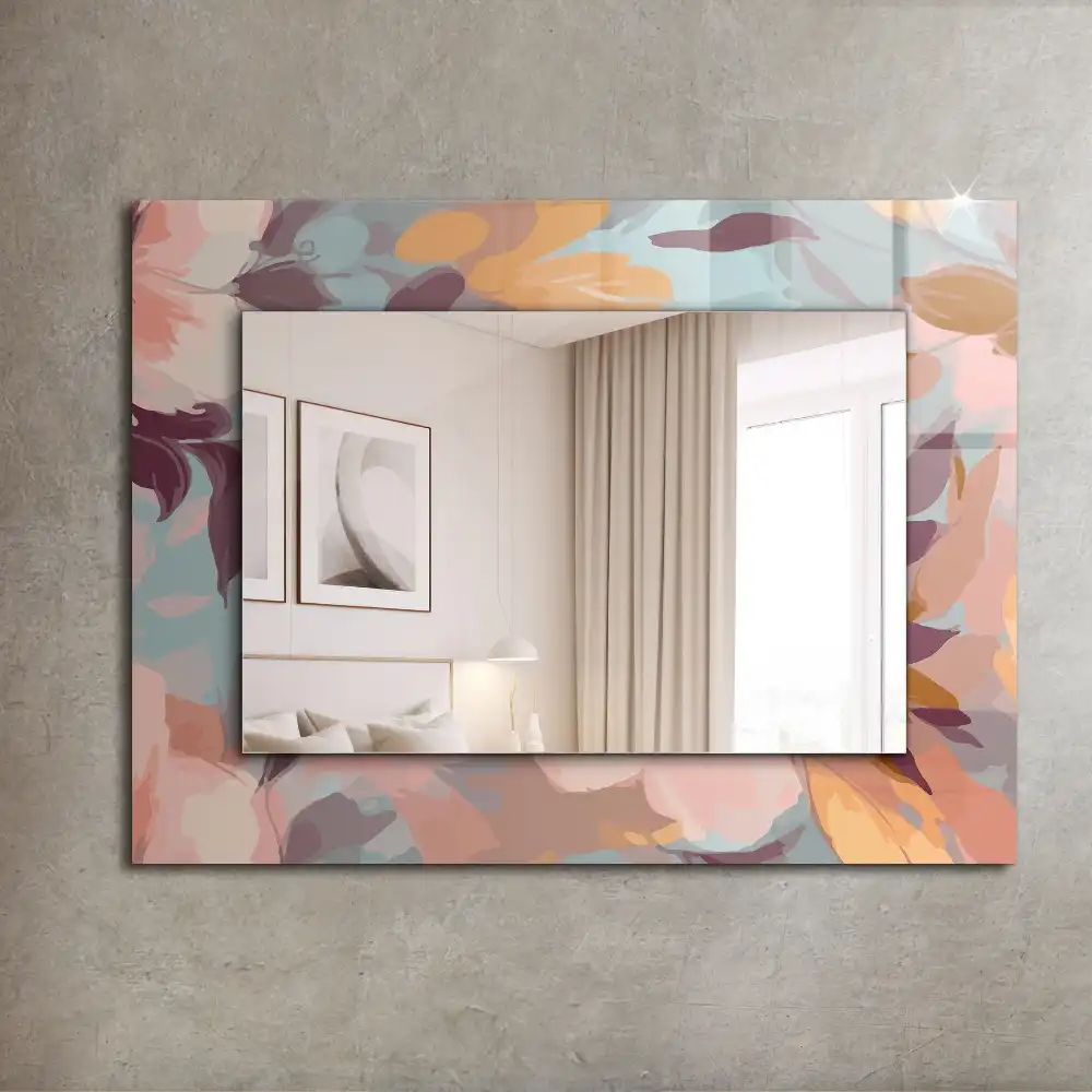 Espejo rectangular impreso Flores hojas pastel
