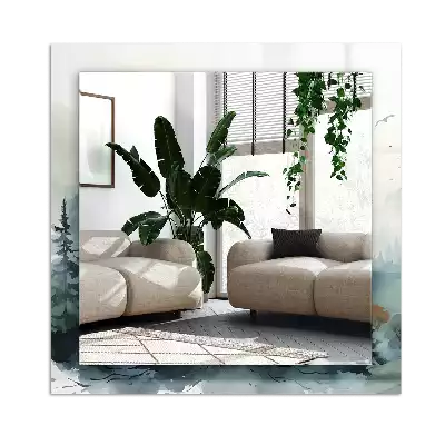 Espejo rectangular estampado Bosque en la niebla