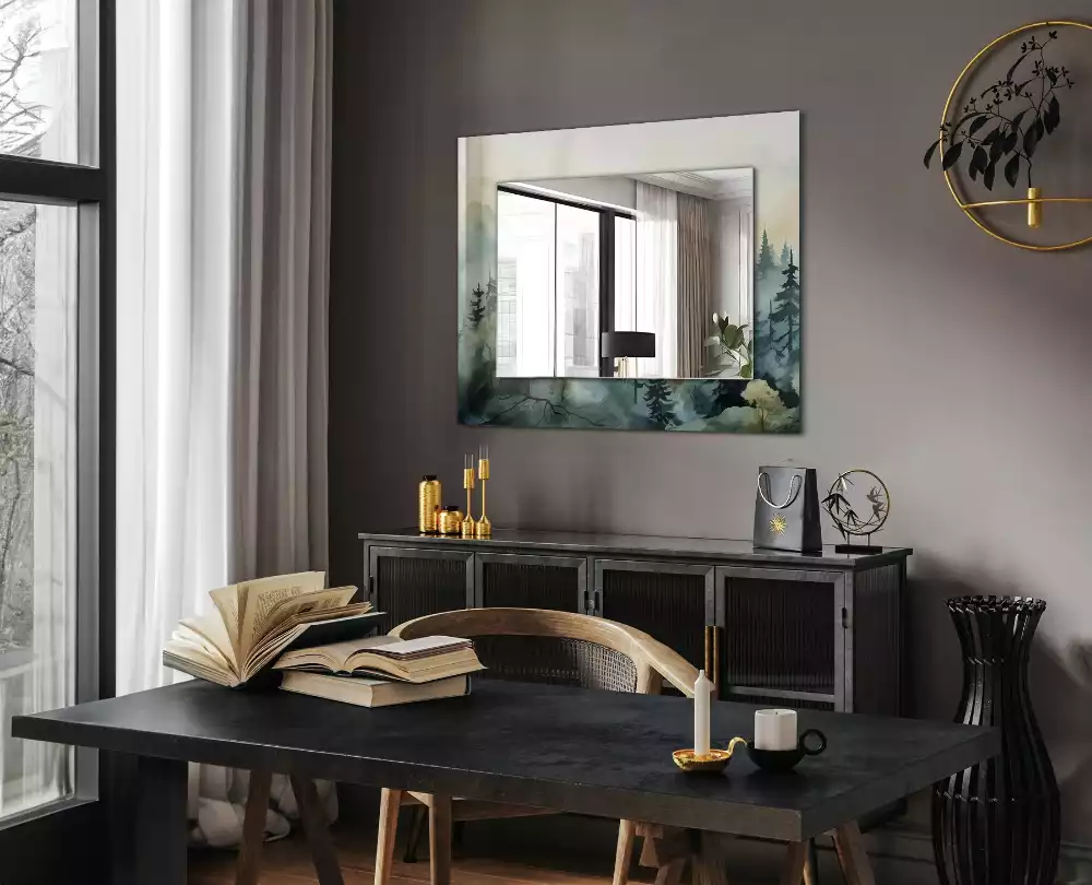 Espejo rectangular estampado Bosque en la niebla