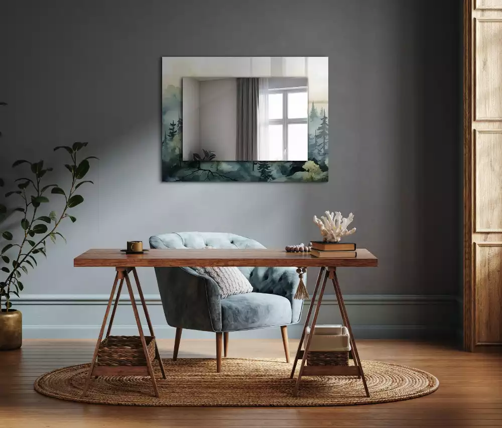 Espejo rectangular estampado Bosque en la niebla