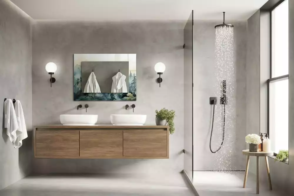 Espejo rectangular estampado Bosque en la niebla