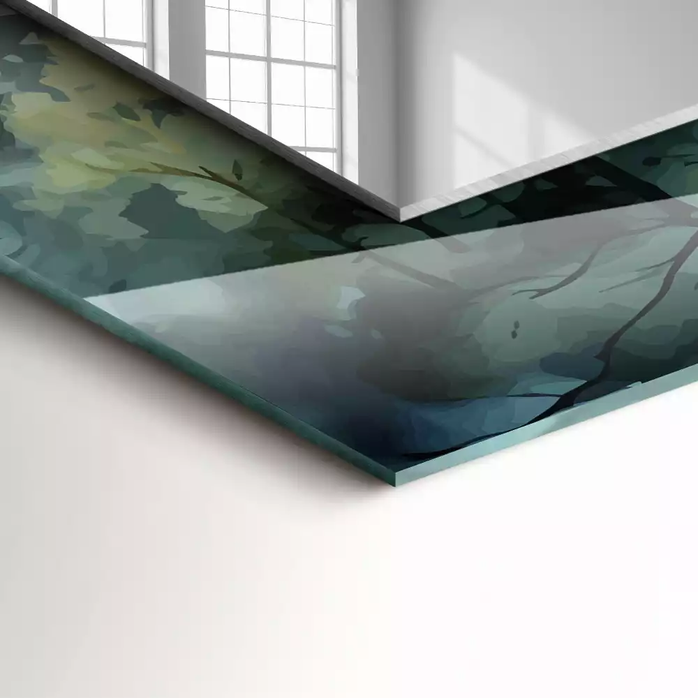 Espejo rectangular estampado Bosque en la niebla