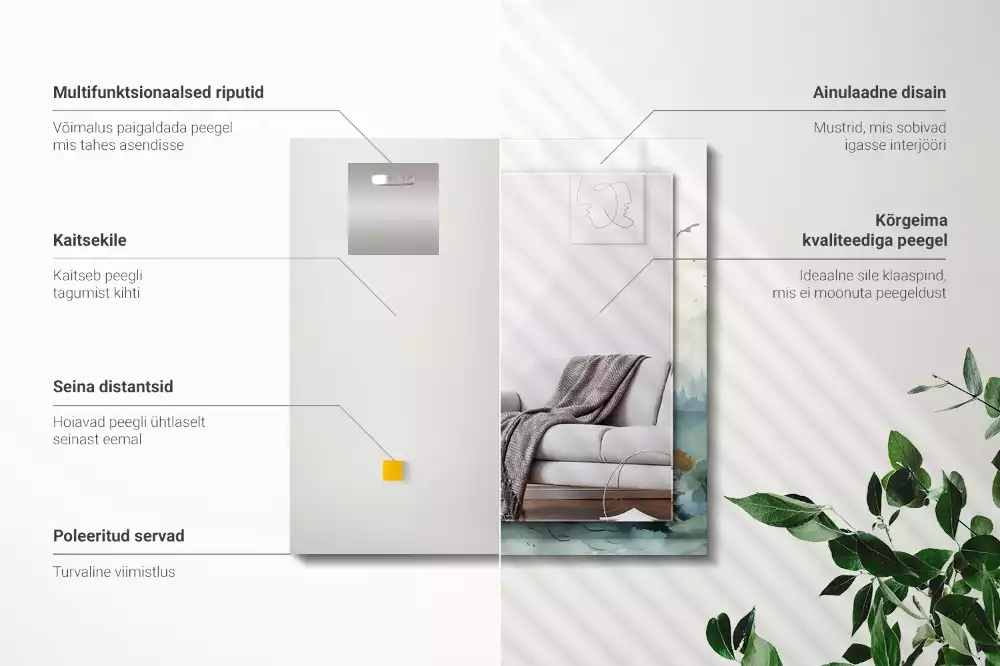 Espejo rectangular estampado Bosque en la niebla