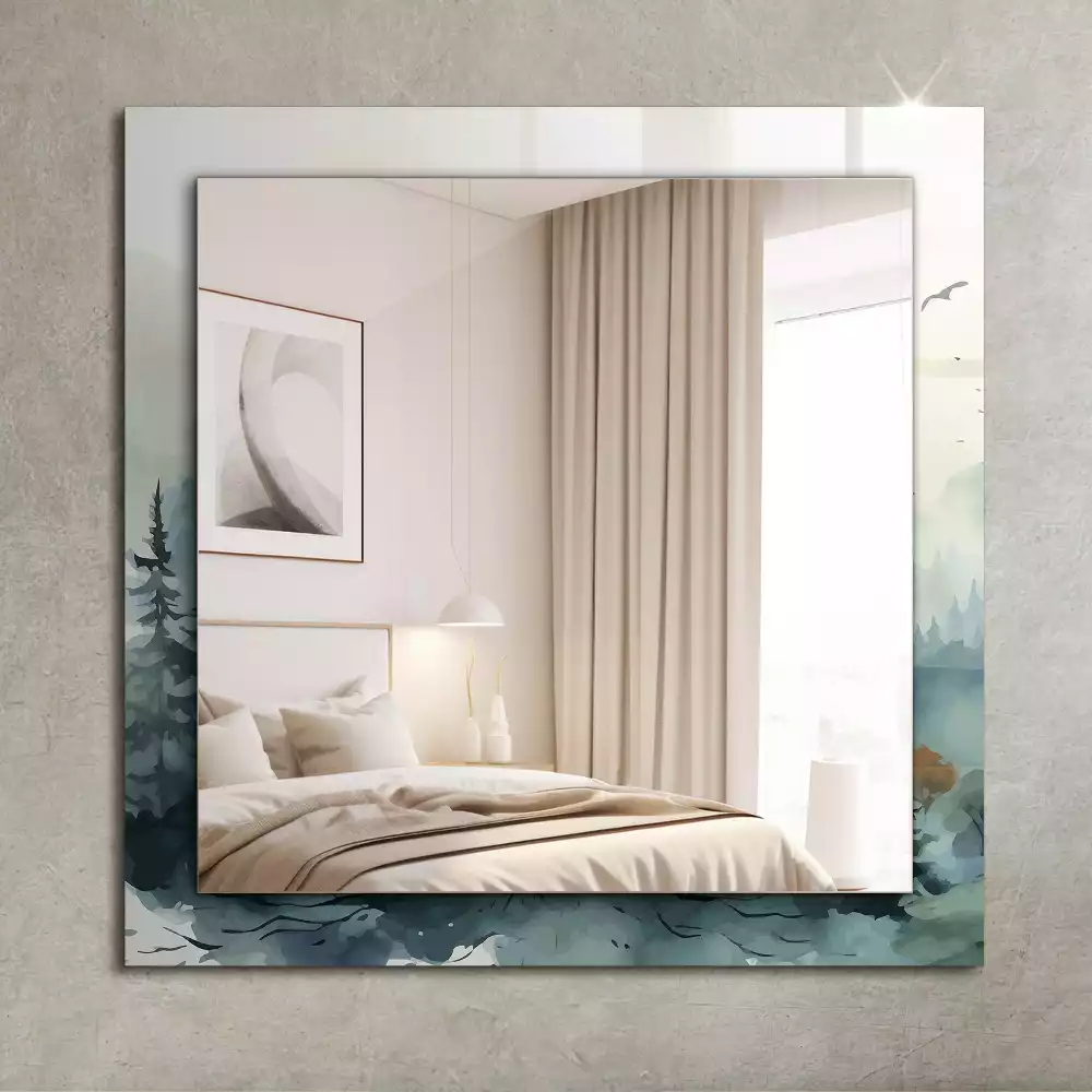 Espejo rectangular estampado Bosque en la niebla