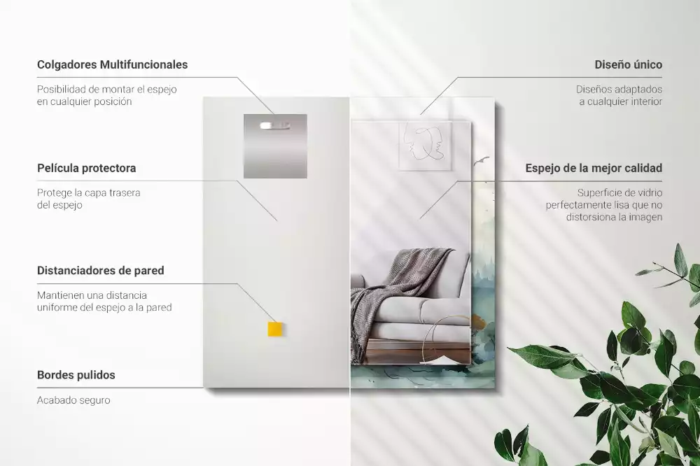 Espejo rectangular estampado Bosque en la niebla