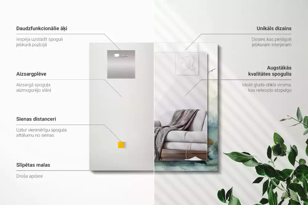 Espejo rectangular estampado Bosque en la niebla